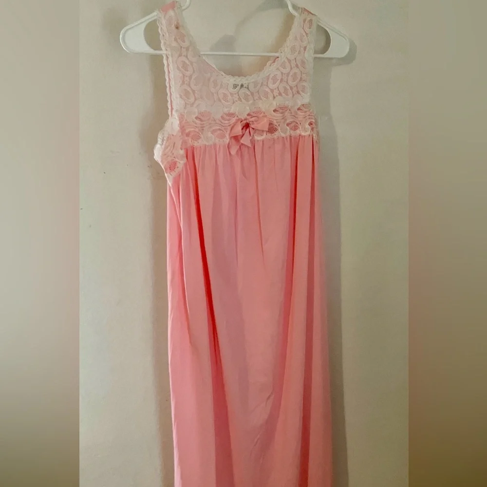 Vintage Nylon Lace Pink Lingerie Nightgown Robe Set Women’s Size M Daniella Inc - Picture 5 of 9